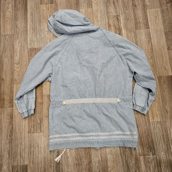 Vtg Stefano Denim Jacket Womens L Blue Chambray Coastal Boho Full Zip Hooded - Picture 5 of 8